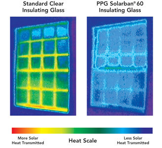 Thermography of window comparing standard clear insulating glass vs. Solarban® 60 insulating glass