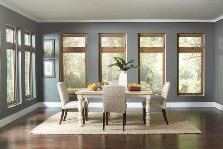 casement windows in a dining room